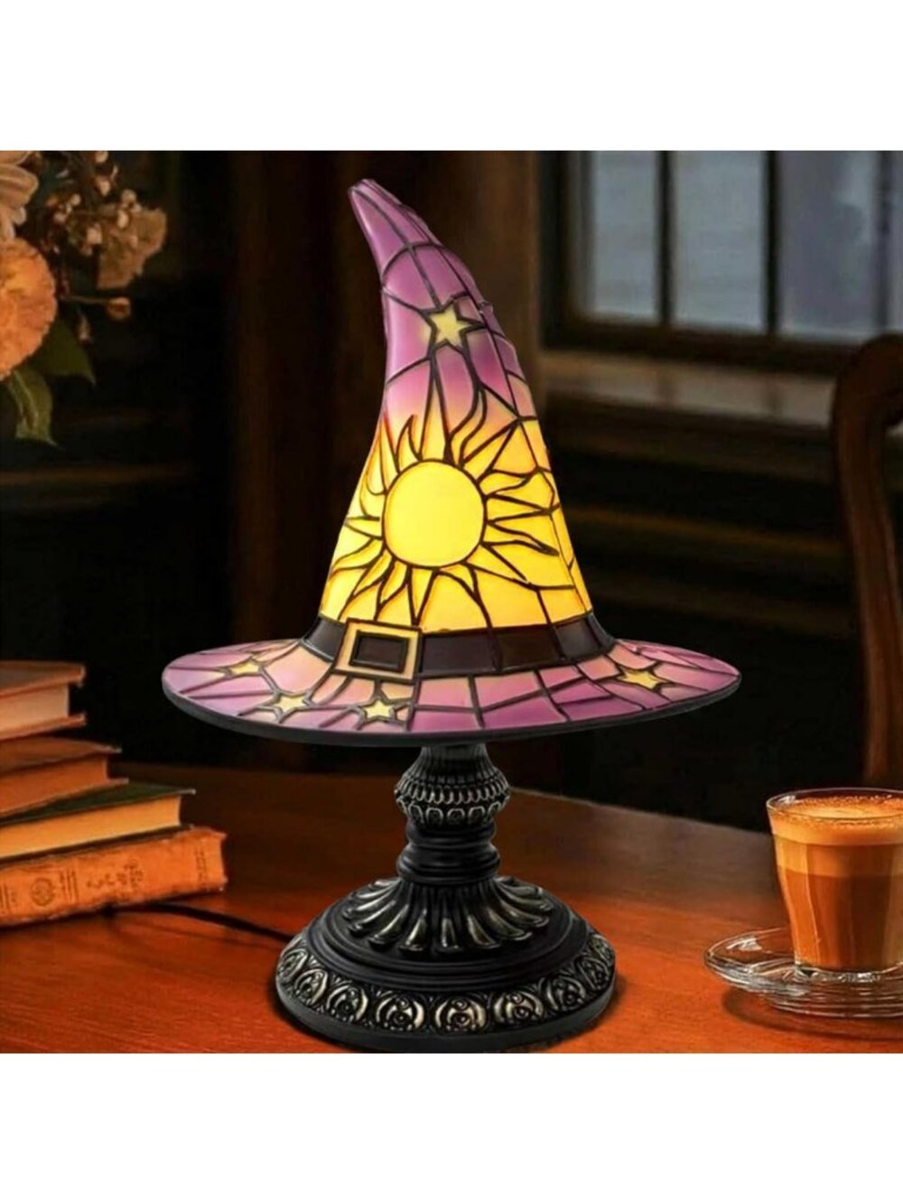 Handmade Colorful Gothic Witch Hat Lamp - Unique Decor for Mysterious Bedroom